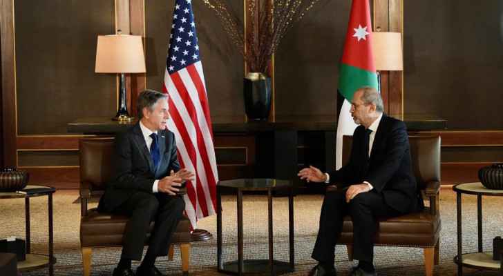 Jordanian Foreign Minister Ayman Safadi with US Secretary of State Antony Blinken in Amman. (April 30, 2024)