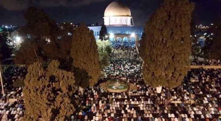 Some 300,000 worshippers from Palestine and abroad prayed overnight at the holy site.
