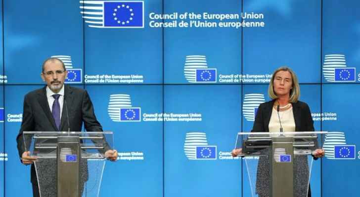 Foreign Minister Ayman Safadi and High Representative of the European Union for Foreign Affairs and Security Policy Federica Mogherini hold a joint pr