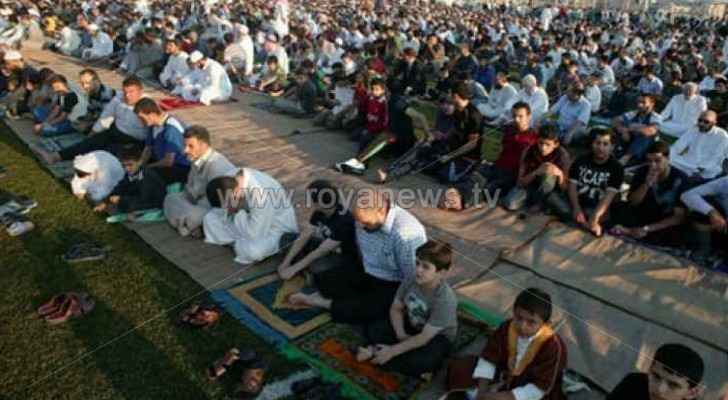 Muslims gathering for Eid al-Adha prayers last year