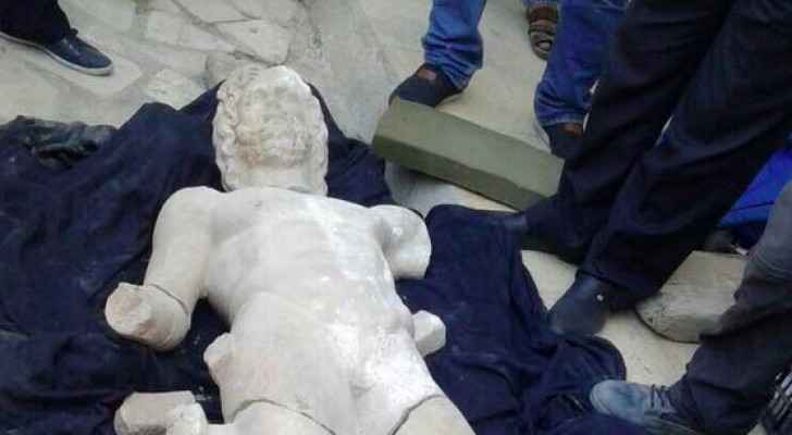 The statue of the Greek god Zeus, discovered in Jerash. (Facebook: Lina Annab) 