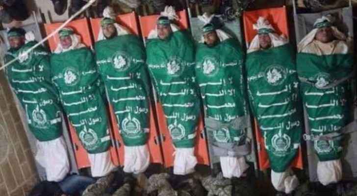 The bodies of fighters who died in last week's Israeli bombing of a resistence tunnel in south Gaza