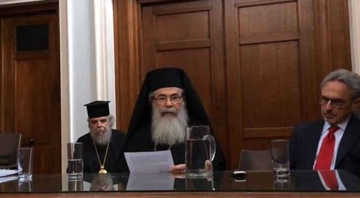 Greek Orthodox Patriarch Theophilus III, during a press conference about the sale of church lands, November 2, 2017. 