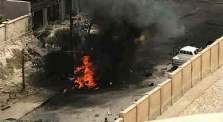 Burning remains of the targeted car. (Al Arabiya) 
