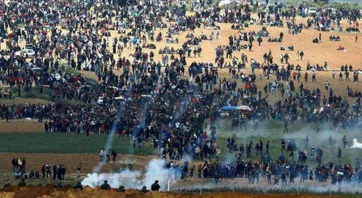 Palestinians demonstrating near the Gaza borders during the “Great Return March”