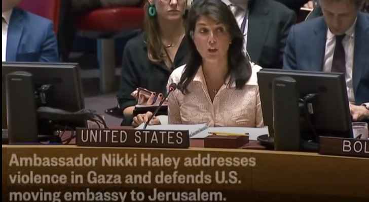 US Ambassador to the UN Nikki Haley during the UN SC emergency meeting.