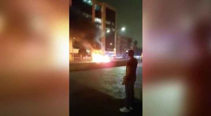 The car caught fire after aggressively crashing into a traffic island. (Roya)