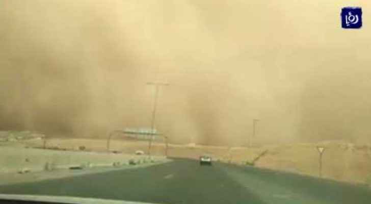 A dust storm on the desert road 