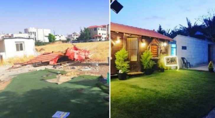 The hut before and after demolishing 