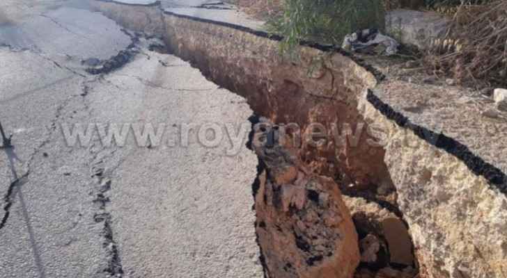 Heavy rainfall causes street collapse in Ajloun