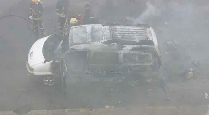 Firefighters extinguish bus fire near Hiteen College in Amman