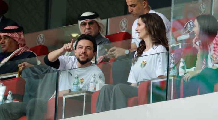 Crown Prince Hussein, Princess Rajwa attend Jordan vs Tajikistan in Qatar