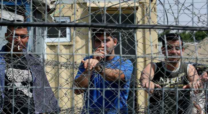 Palestinian prisoners held in Ofer prison, north of Jerusalem