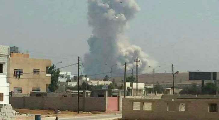 A Ramtha local captures an explosion from across the border in Dara'a.  