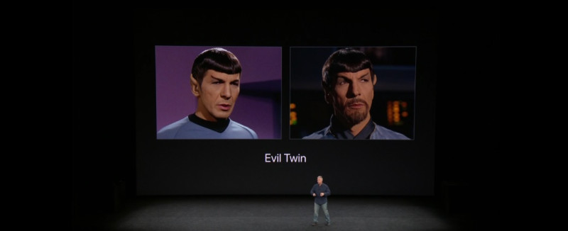 Spock graces Apple's presentation showcasing Face ID's major vulnerability: evil twins.