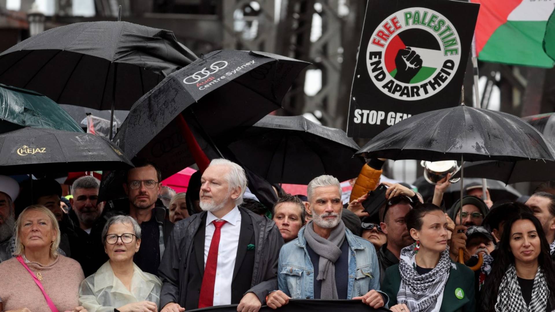 Julian Assange joins pro-Palestinian march in Australia