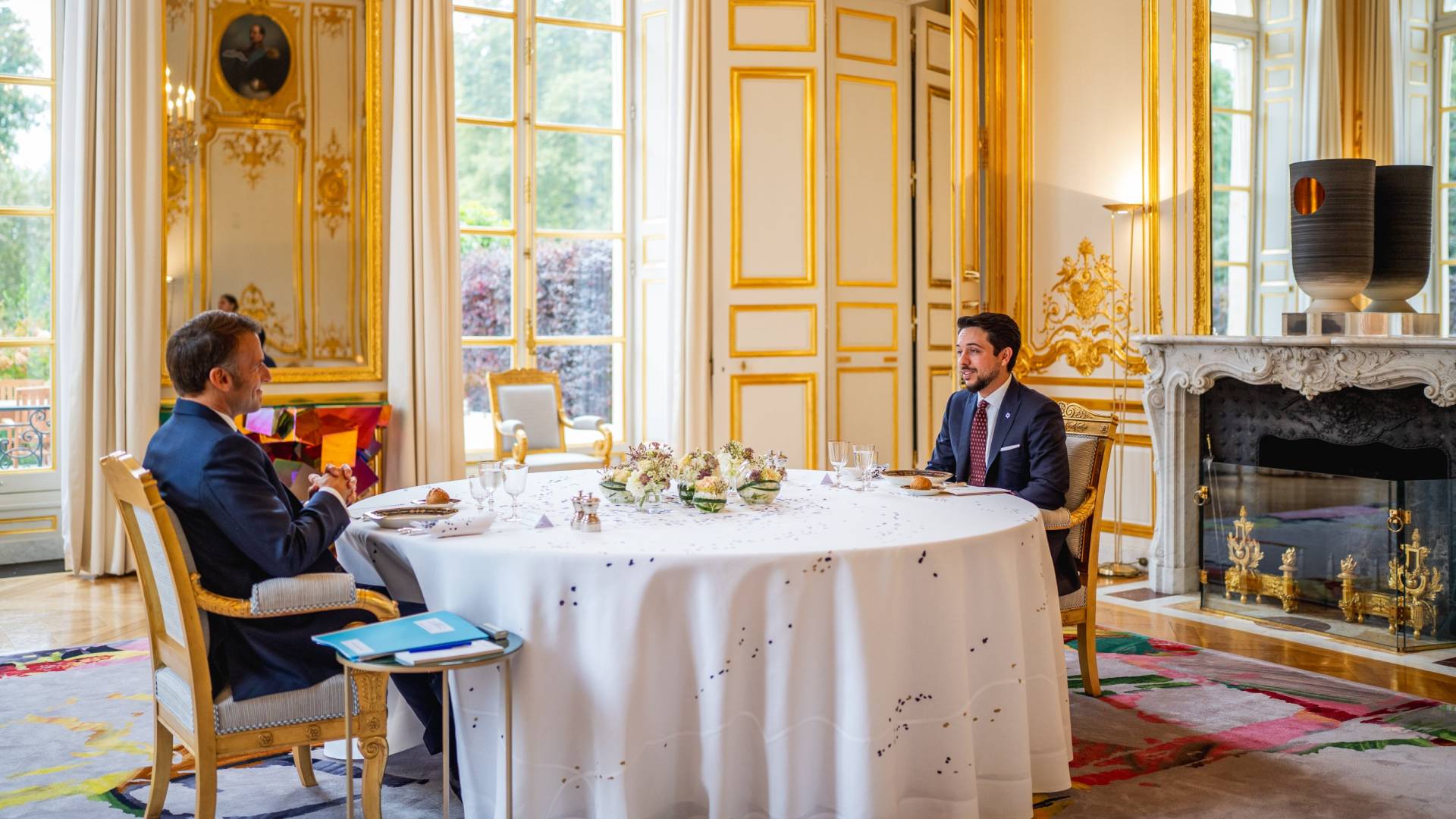 Jordan’s Crown Prince Al Hussein meets with French President Macron