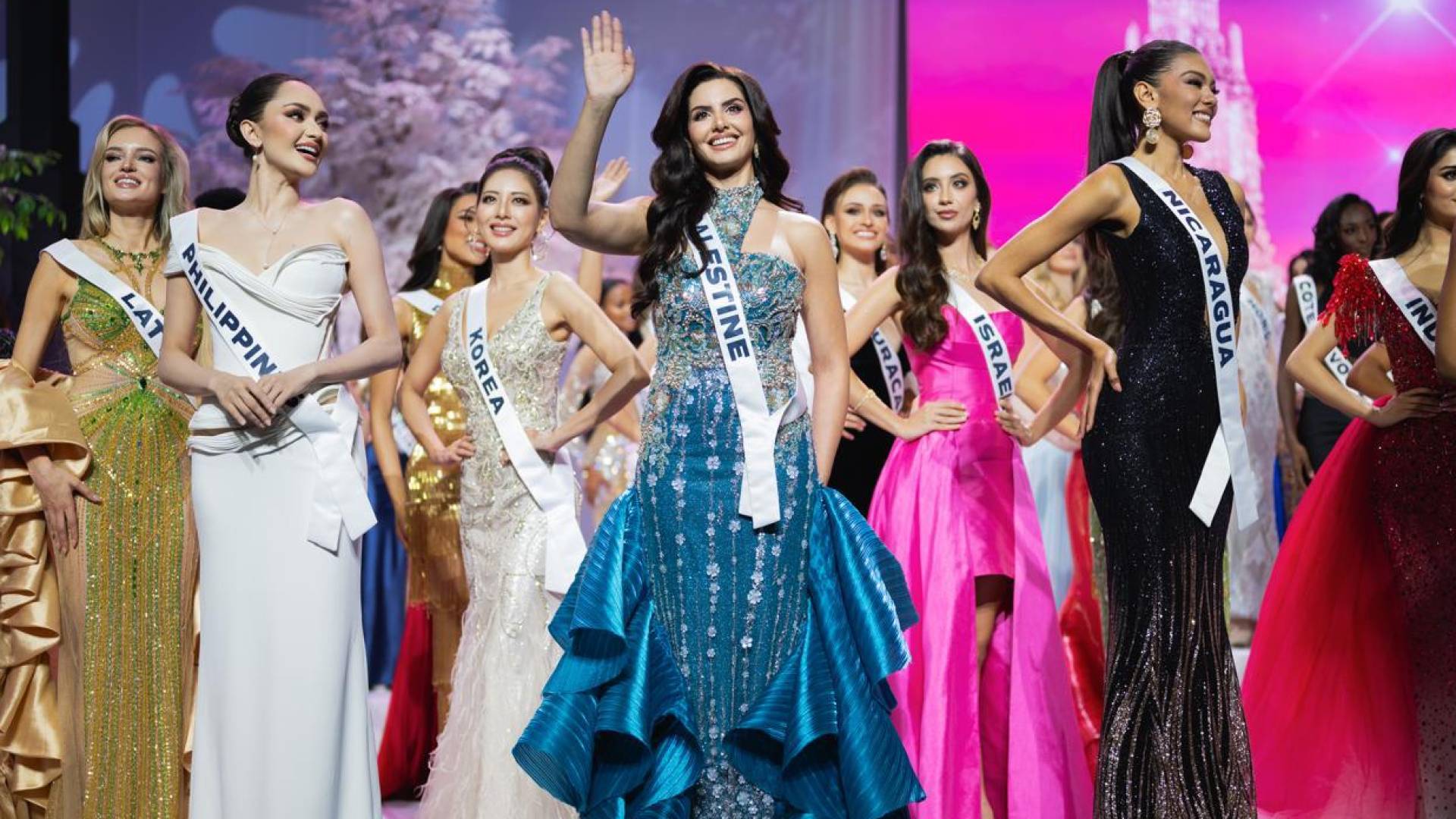 Miss Palestine Nadeen Ayoub makes first official appearance at Miss Universe