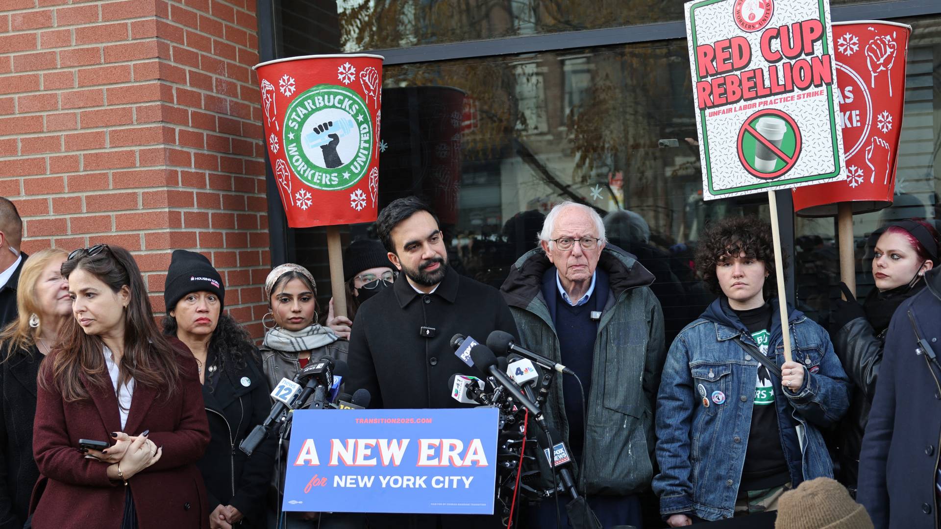 Mamdani, Sanders rally with striking Starbucks workers in NYC