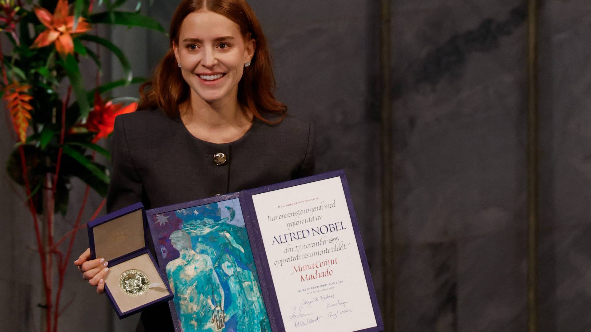 Daughter of Venezuela's Machado picks up Nobel peace prize in her absence