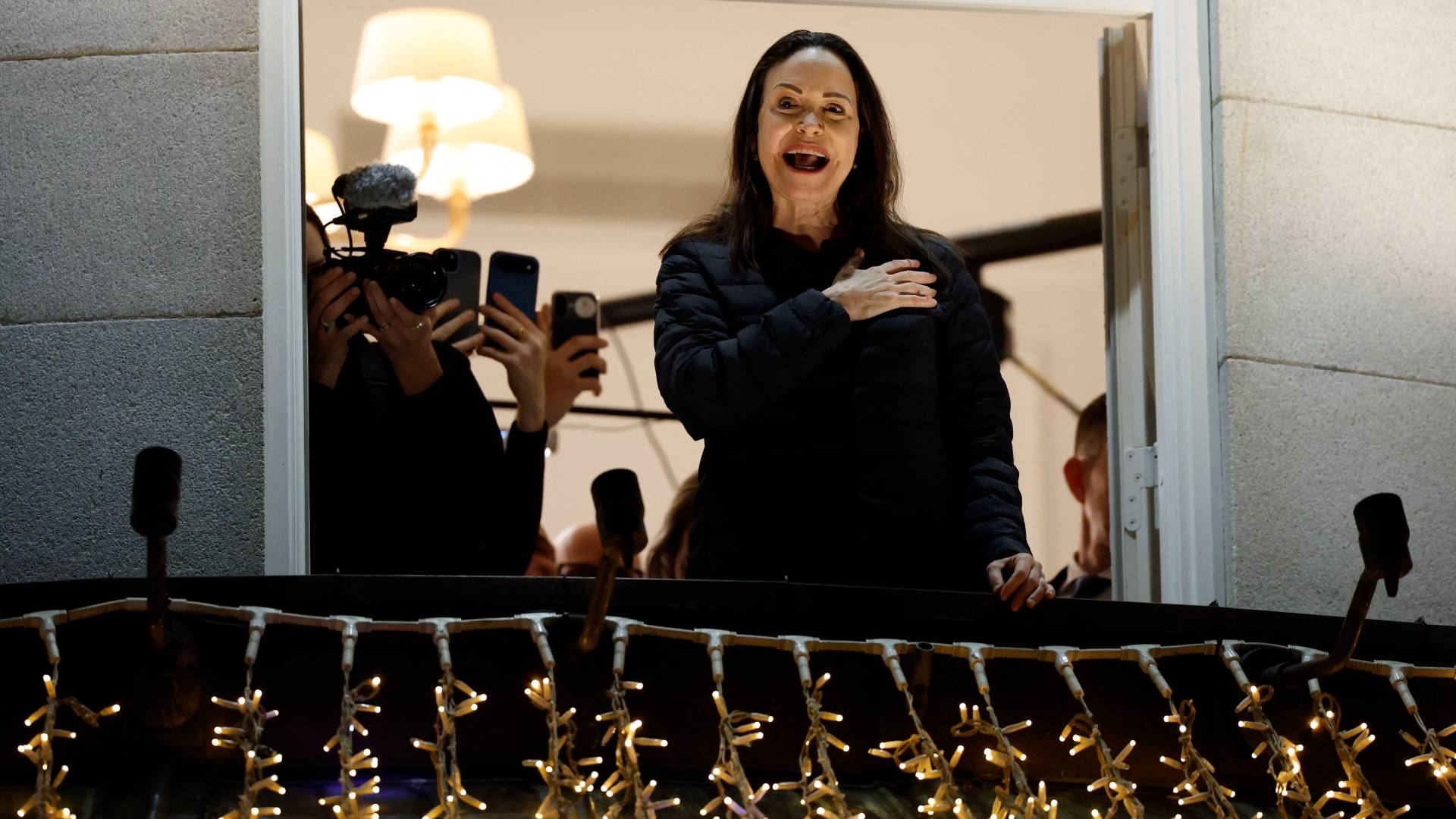 Venezuela opposition leader emerges from hiding after winning Nobel