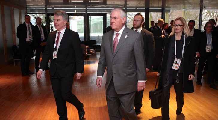 Secretary of State Rex Tillerson arrives for a meeting on Syria on the sidelines of the G-20 Foreign Ministers' Meeting in Bonn, Germany, on February 