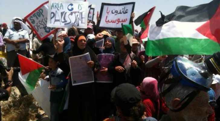 Palestinian residents of Sussiya demonstrate against court ruling allowing the demolition of the village located in the southeast of Hebron on June 22