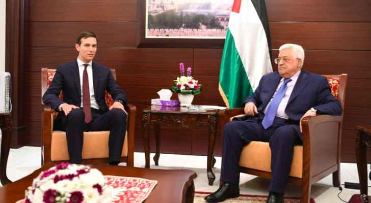 President Mahmoud Abbas with US senior advisor Jared Kushner in Ramallah.  (WAFA)