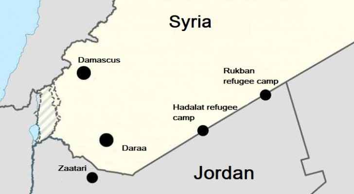 Map showing the location of refugee camps on the Syrian-Jordanian borders.