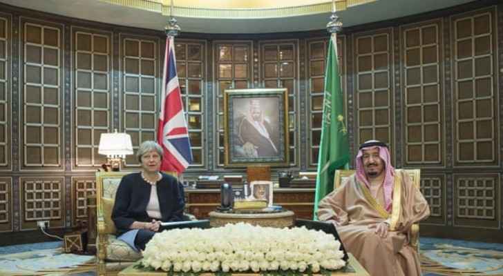 May is in the Middle East on a three-day tour (Bandar Algaloud/Saudi Kingdom Council/Handout)