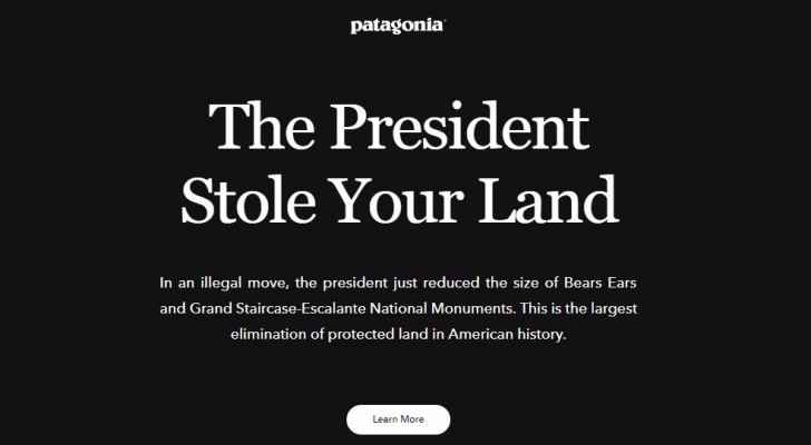 Patagonia's website homepage.