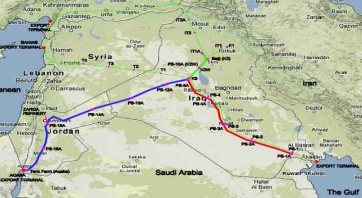 Map shows the project's path from Basra passing by Najaf in Iraq to Abaqa. (Fondsk)