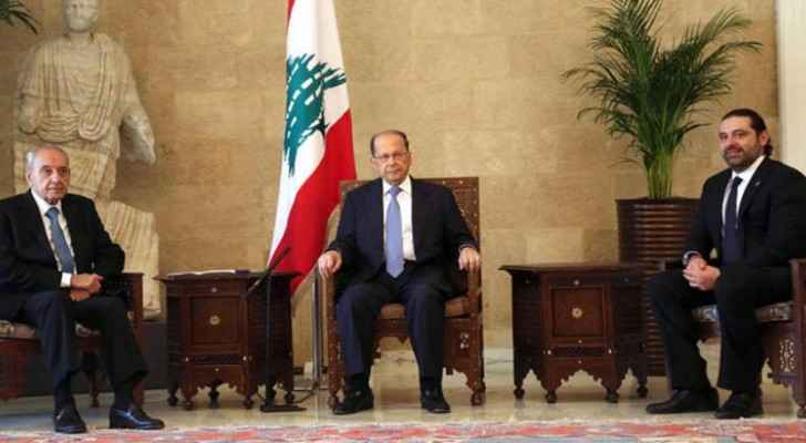 The three Lebanese leaders during their meeting in Beirut today. (Aliwaa)