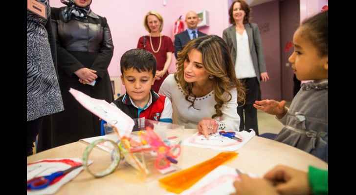 Her Majesty Queen Rania Al Abdallah at Dahiet Al Ameer Hassan Basic Mixed School. (Queen Rania Al Abdullah)