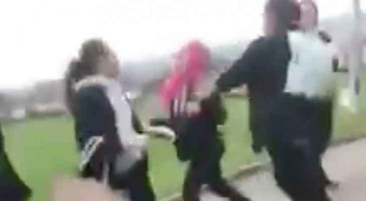 Video shared on social media shows two girls attacking a Syrian refugee. (Screenshot)