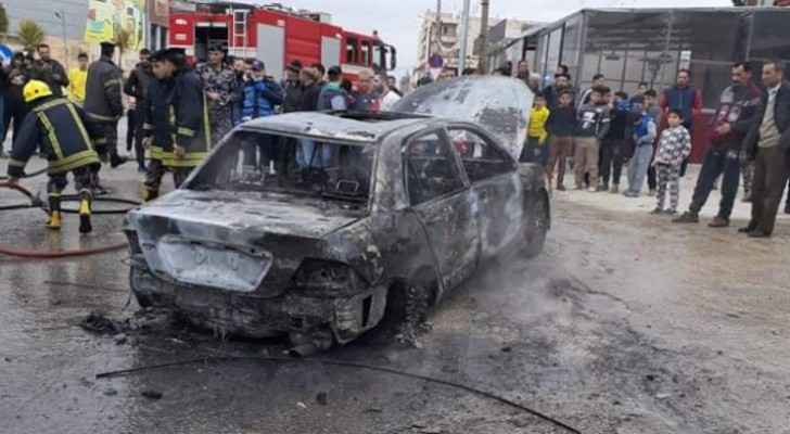 Photos: Vehicle catches fire in Irbid