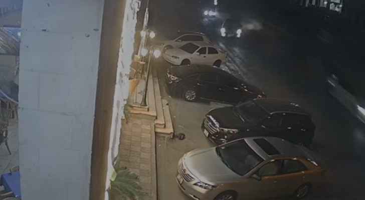 Speeding car crashes into parked vehicles on Wasfi Al-Tal Street