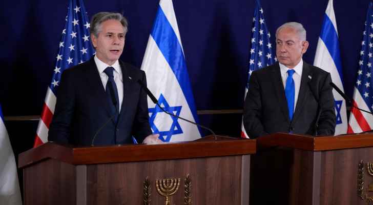 US Secretary of State Antony Blinken, “Israeli” Prime Minister Benjamin Netanyahu (Oct. 12, 2023) (Photo: AP) 