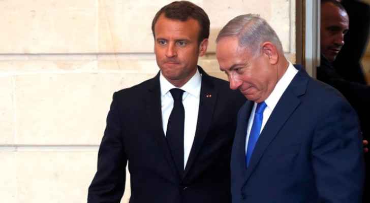 French President Emmanuel Macron and Israeli Occupation Prime Minister Benjamin Netanyahu