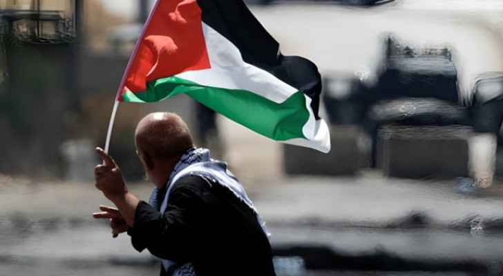 Man holds up Palestine's flag