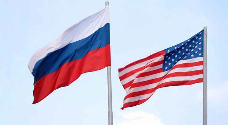 Flags of the United States and Russia. 