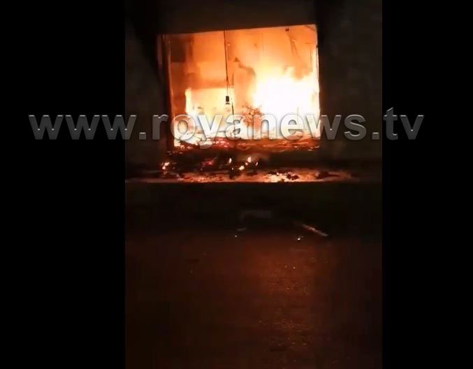 A shop on fire in Ramtha following tribal violence